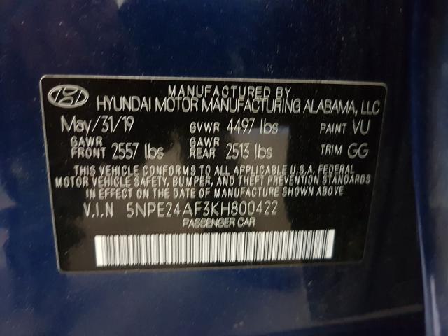 Photo 9 VIN: 5NPE24AF3KH800422 - HYUNDAI SONATA SE 