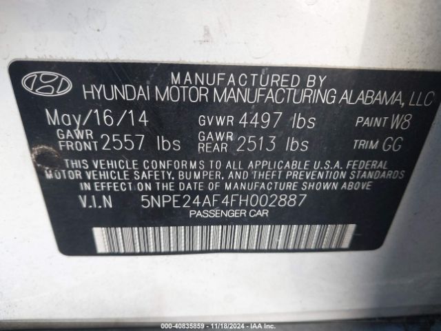 Photo 8 VIN: 5NPE24AF4FH002887 - HYUNDAI SONATA 