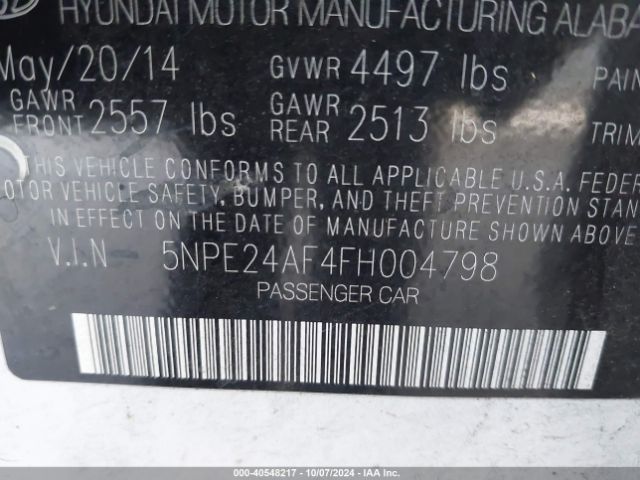 Photo 8 VIN: 5NPE24AF4FH004798 - HYUNDAI SONATA 