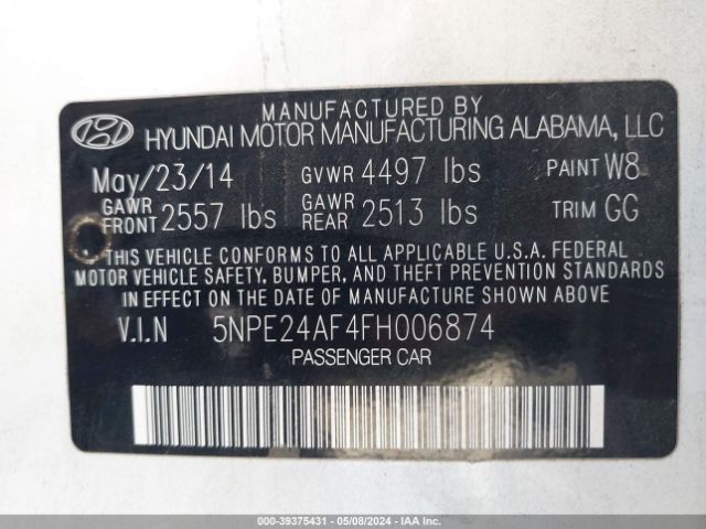 Photo 8 VIN: 5NPE24AF4FH006874 - HYUNDAI SONATA 