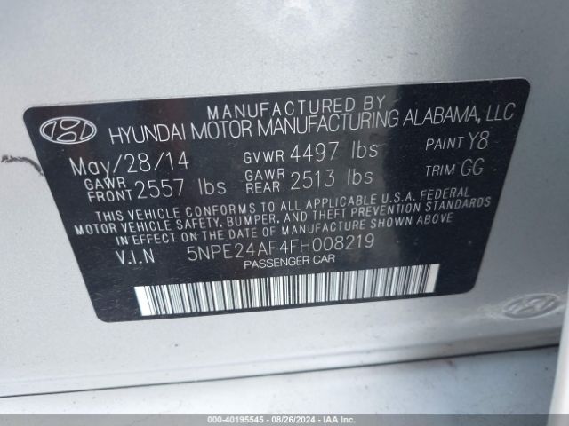 Photo 8 VIN: 5NPE24AF4FH008219 - HYUNDAI SONATA 