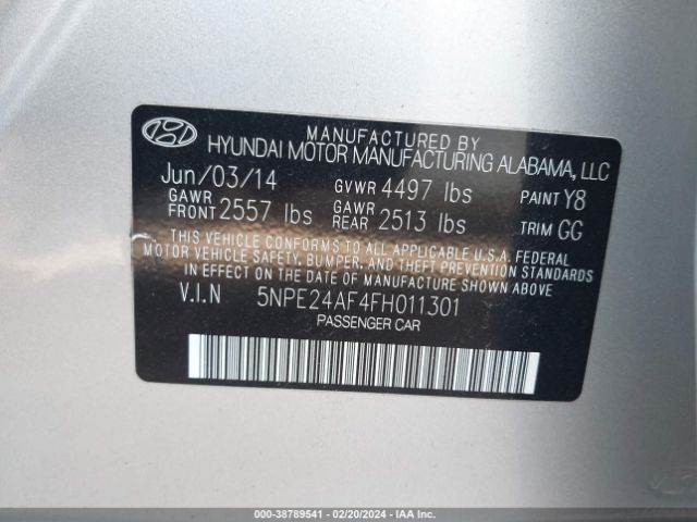 Photo 8 VIN: 5NPE24AF4FH011301 - HYUNDAI SONATA 