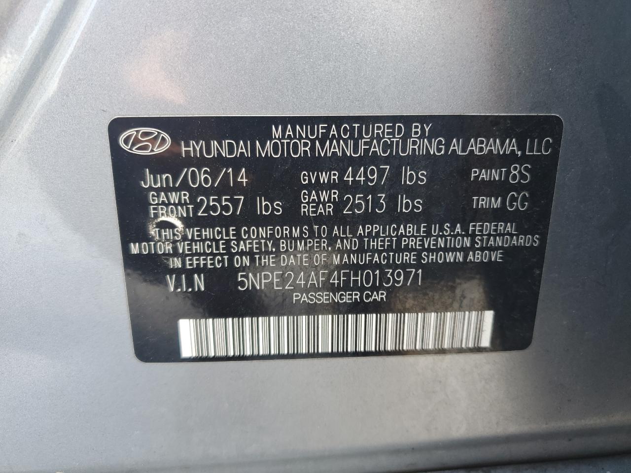 Photo 11 VIN: 5NPE24AF4FH013971 - HYUNDAI SONATA 