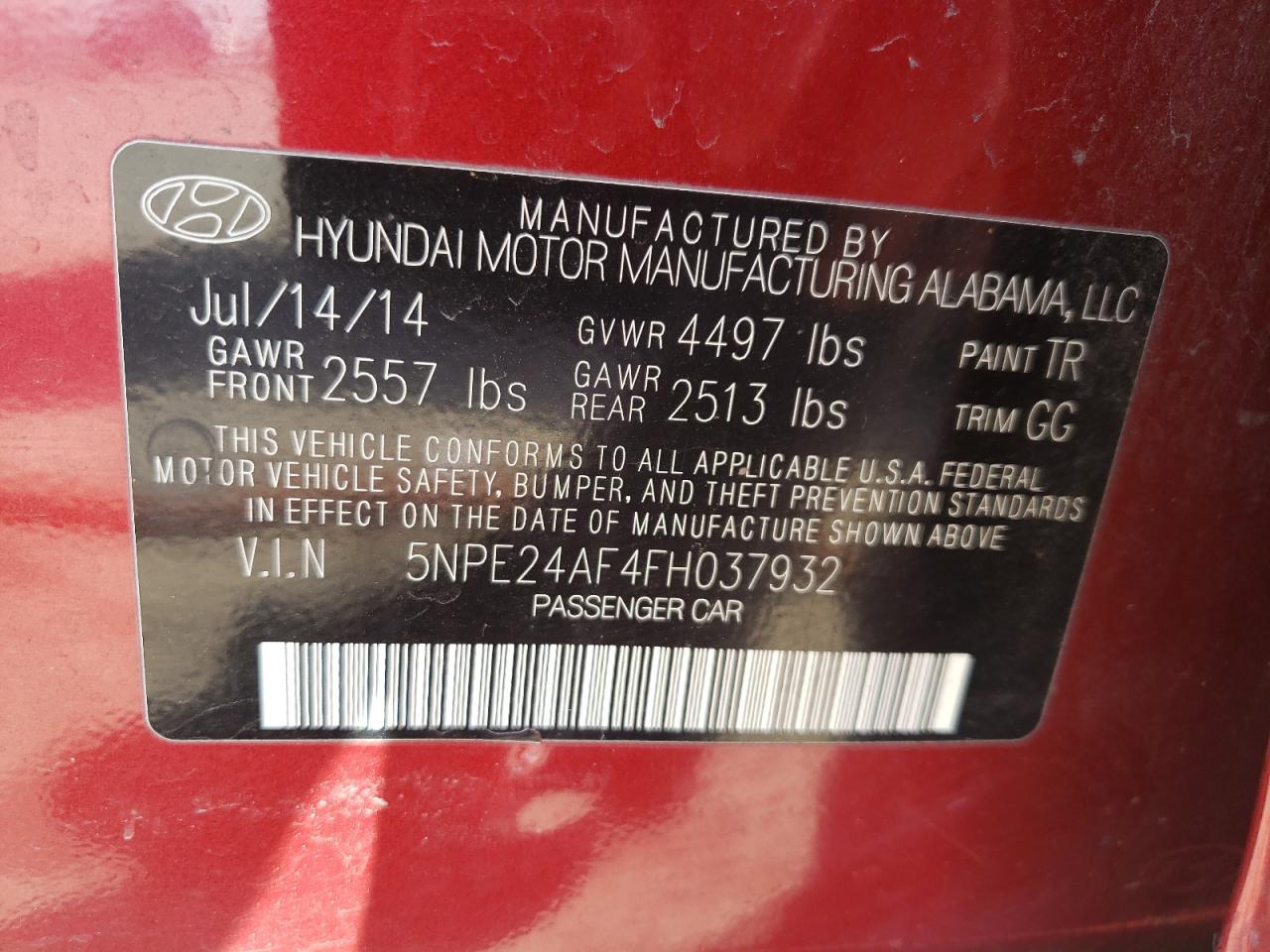 Photo 11 VIN: 5NPE24AF4FH037932 - HYUNDAI SONATA 