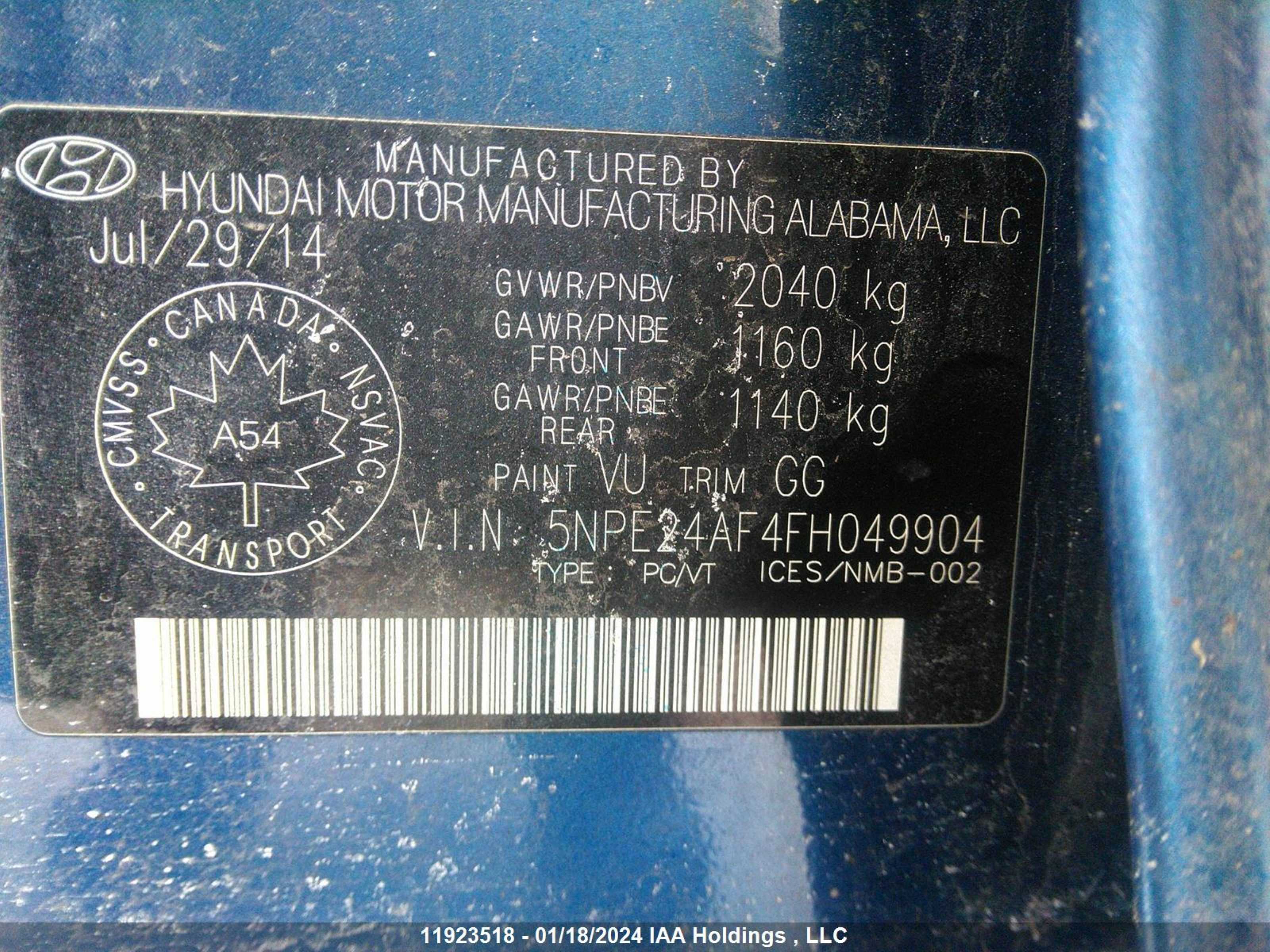 Photo 8 VIN: 5NPE24AF4FH049904 - HYUNDAI SONATA 