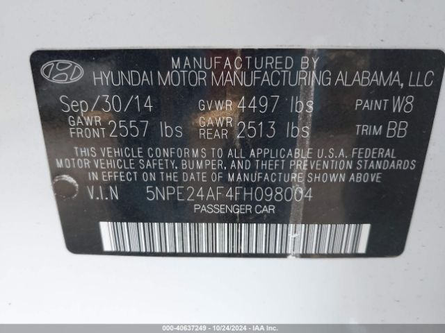 Photo 8 VIN: 5NPE24AF4FH098004 - HYUNDAI SONATA 