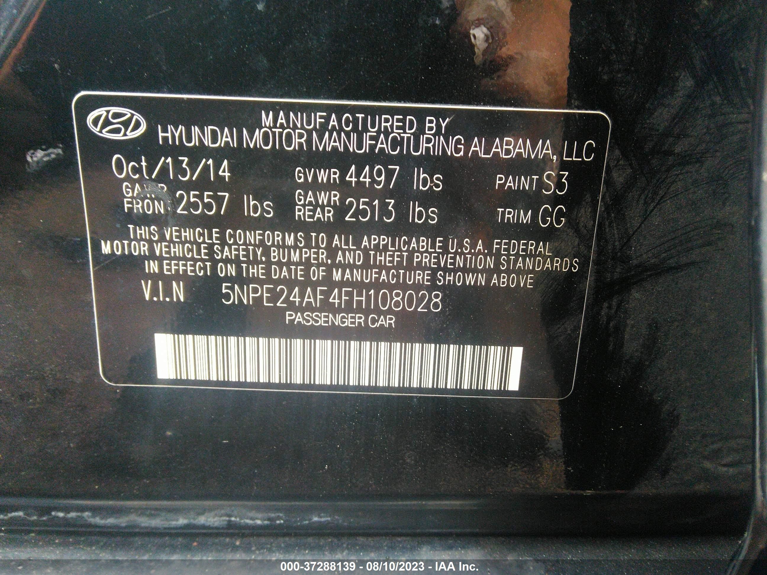 Photo 8 VIN: 5NPE24AF4FH108028 - HYUNDAI SONATA 