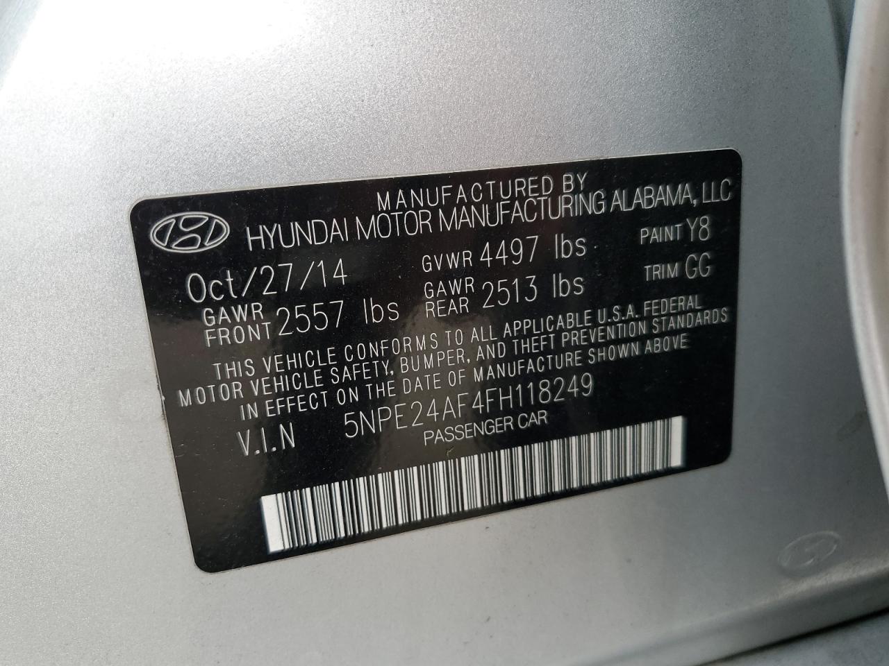 Photo 11 VIN: 5NPE24AF4FH118249 - HYUNDAI SONATA 