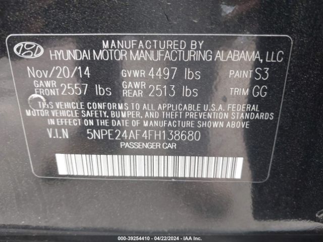 Photo 8 VIN: 5NPE24AF4FH138680 - HYUNDAI SONATA 