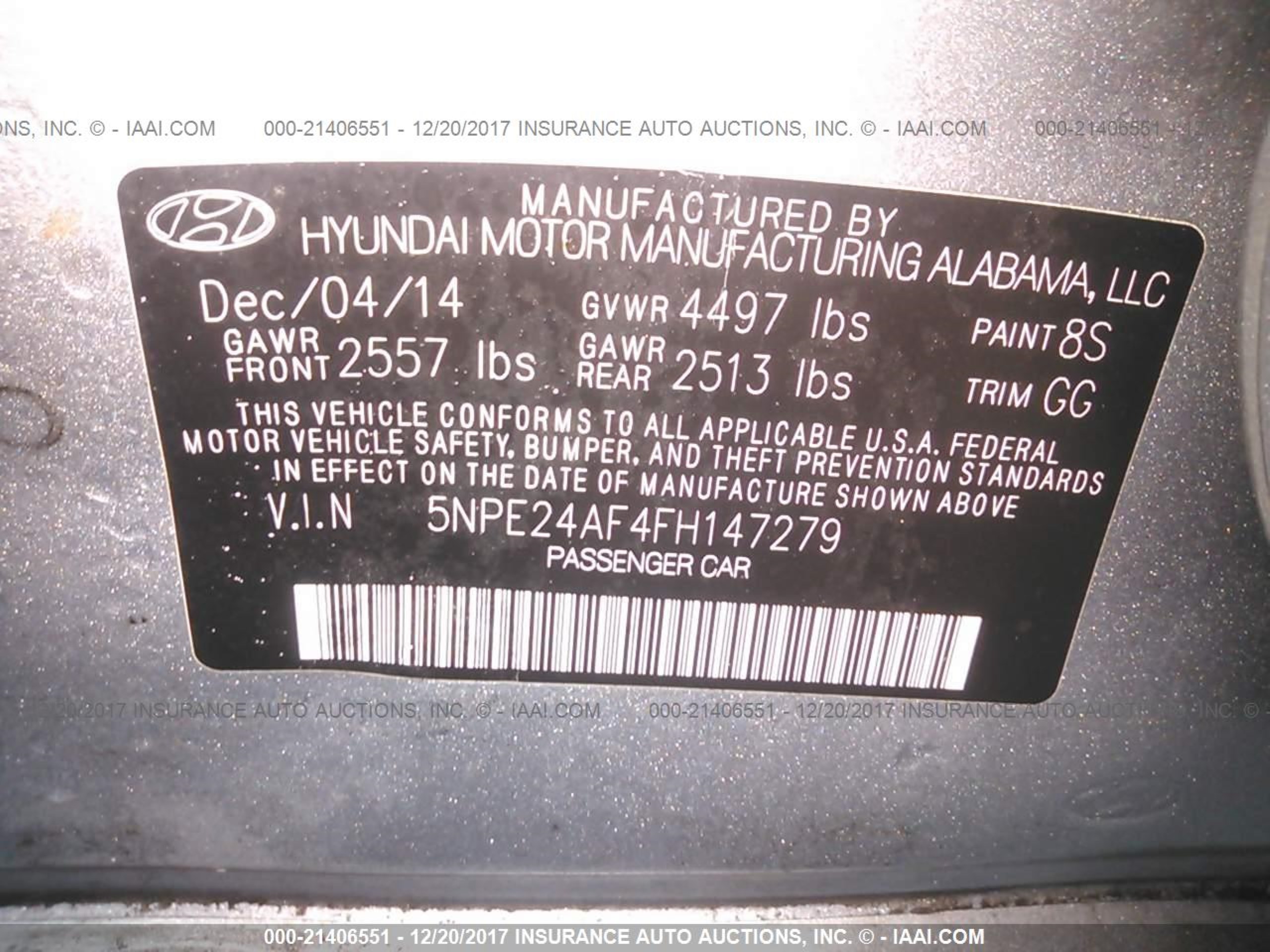 Photo 8 VIN: 5NPE24AF4FH147279 - HYUNDAI SONATA 