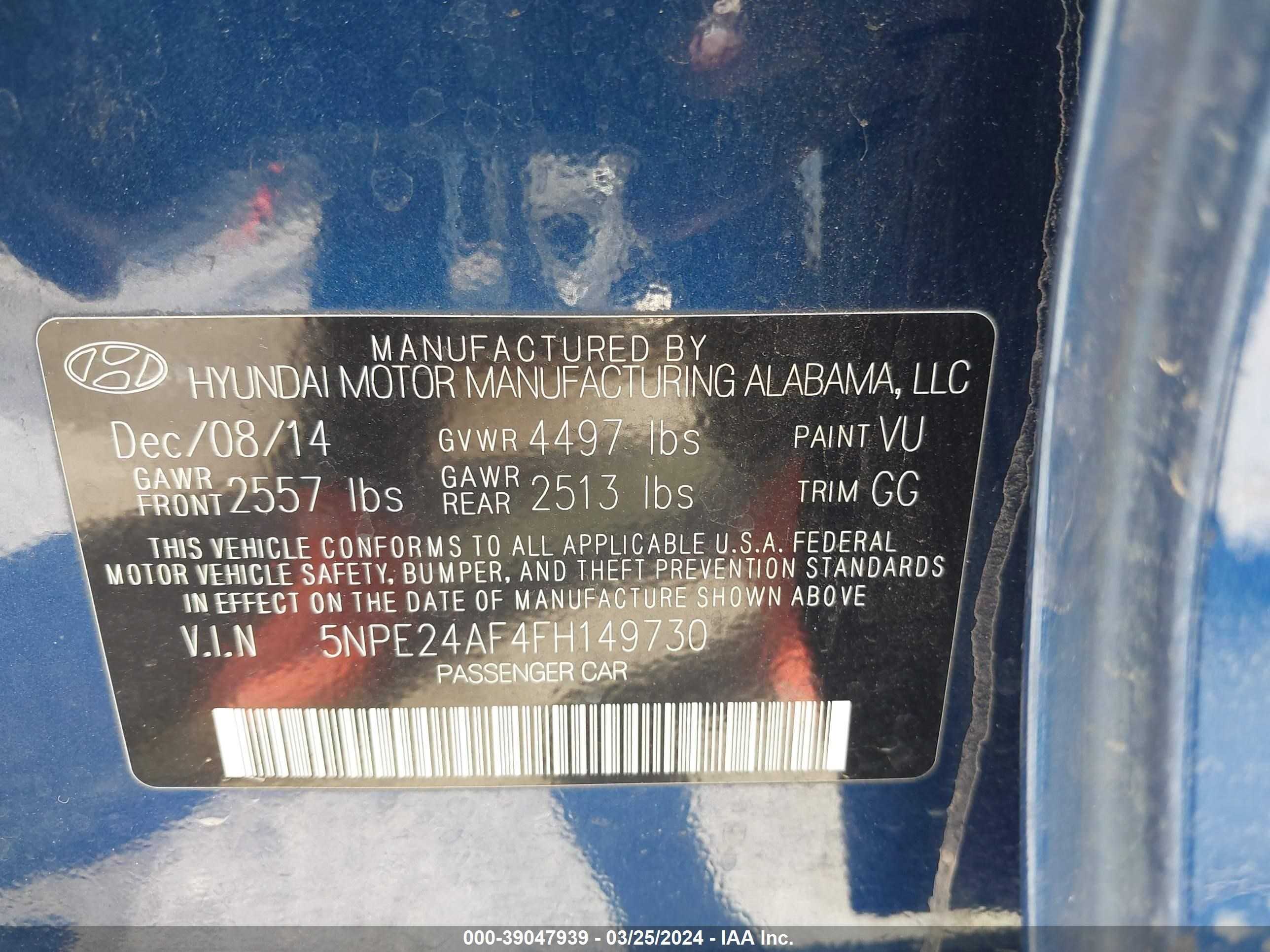 Photo 8 VIN: 5NPE24AF4FH149730 - HYUNDAI SONATA 