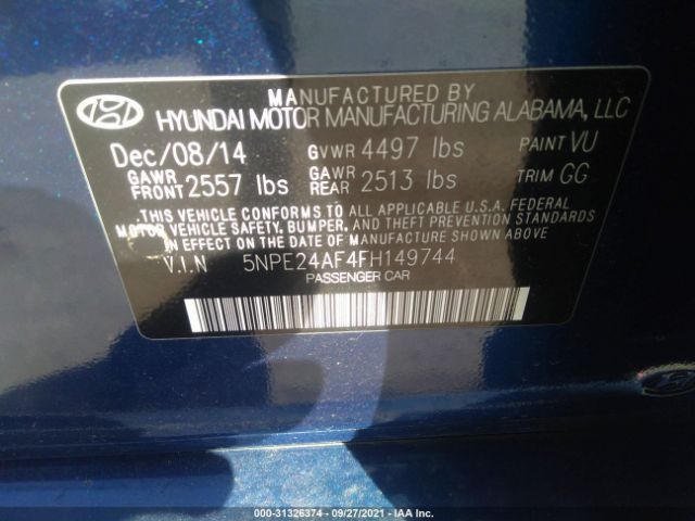 Photo 8 VIN: 5NPE24AF4FH149744 - HYUNDAI SONATA 