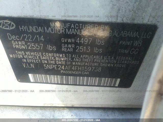 Photo 8 VIN: 5NPE24AF4FH159738 - HYUNDAI SONATA 