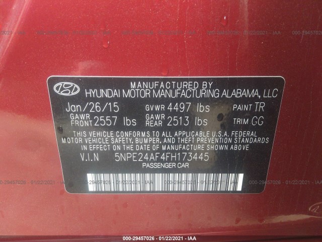 Photo 8 VIN: 5NPE24AF4FH173445 - HYUNDAI SONATA 