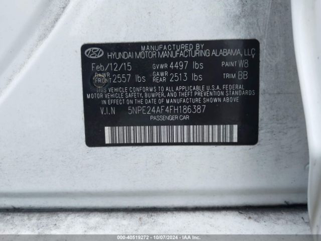 Photo 8 VIN: 5NPE24AF4FH186387 - HYUNDAI SONATA 