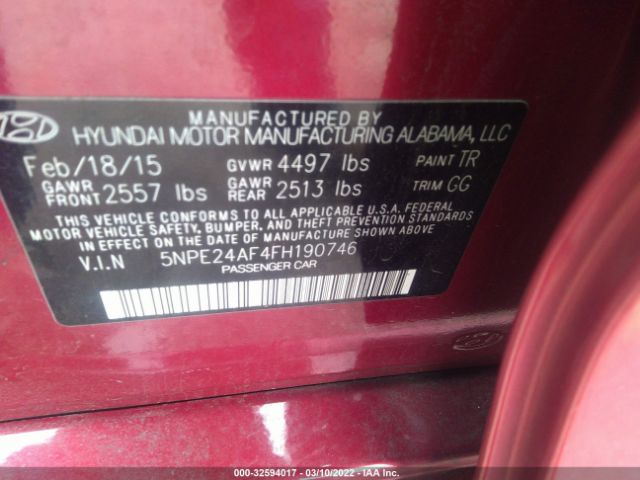 Photo 8 VIN: 5NPE24AF4FH190746 - HYUNDAI SONATA 