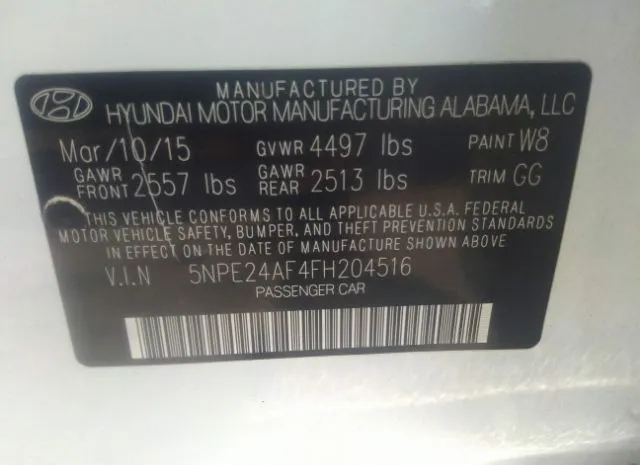 Photo 8 VIN: 5NPE24AF4FH204516 - HYUNDAI SONATA 