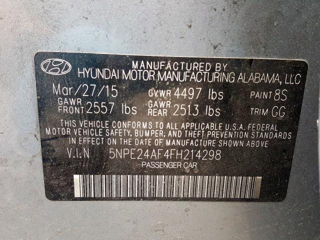 Photo 9 VIN: 5NPE24AF4FH214298 - HYUNDAI SONATA SE 