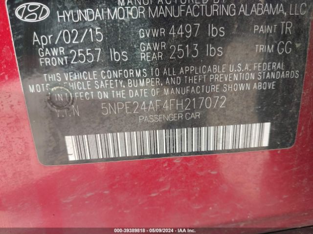 Photo 8 VIN: 5NPE24AF4FH217072 - HYUNDAI SONATA 