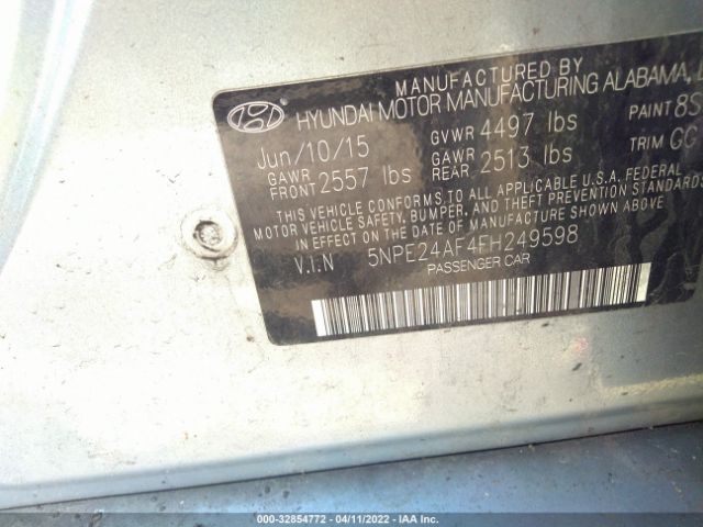 Photo 8 VIN: 5NPE24AF4FH249598 - HYUNDAI SONATA 