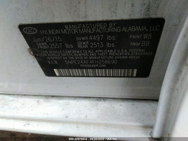 Photo 8 VIN: 5NPE24AF4FH258690 - HYUNDAI SONATA 