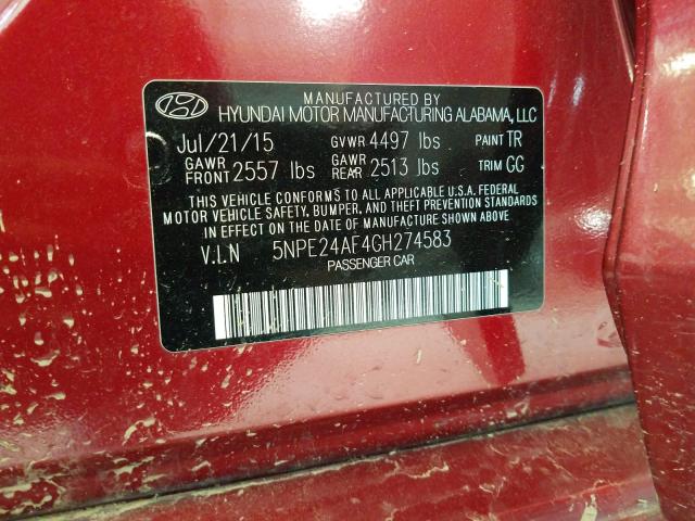 Photo 9 VIN: 5NPE24AF4GH274583 - HYUNDAI SONATA SE 