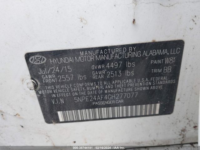 Photo 8 VIN: 5NPE24AF4GH277077 - HYUNDAI SONATA 