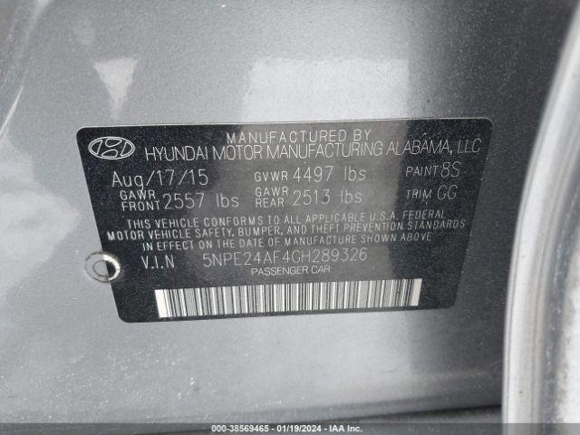 Photo 8 VIN: 5NPE24AF4GH289326 - HYUNDAI SONATA 