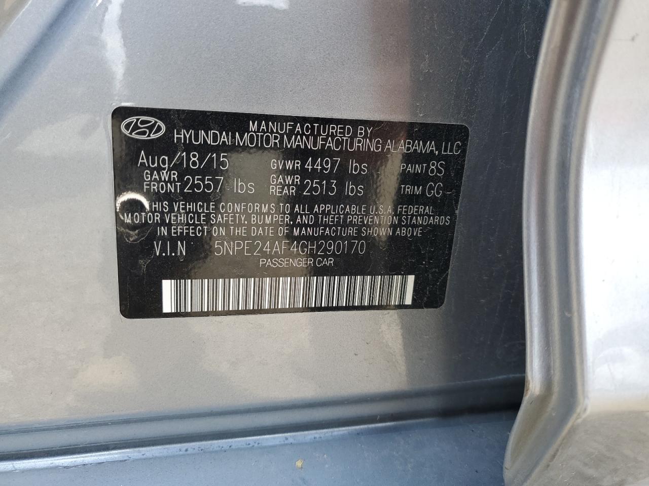 Photo 11 VIN: 5NPE24AF4GH290170 - HYUNDAI SONATA 