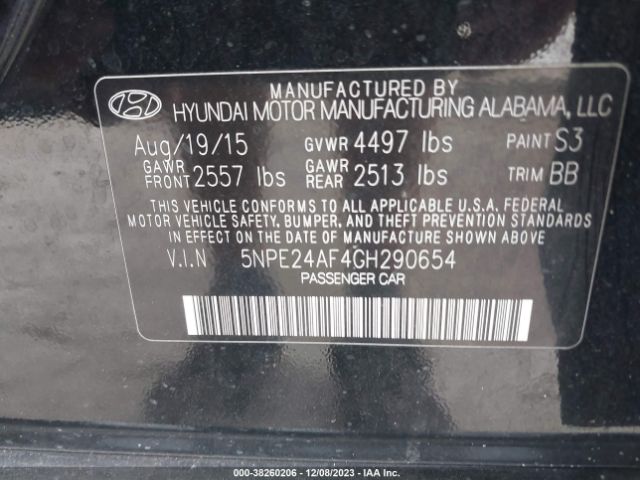 Photo 8 VIN: 5NPE24AF4GH290654 - HYUNDAI SONATA 