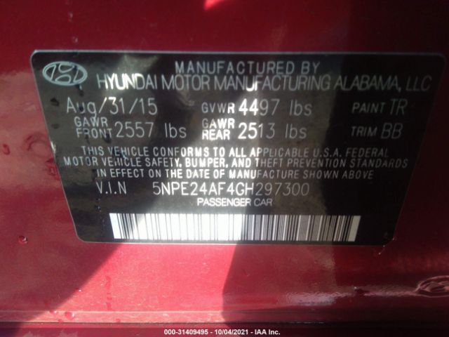 Photo 8 VIN: 5NPE24AF4GH297300 - HYUNDAI SONATA 