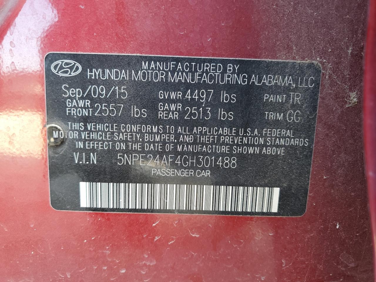 Photo 11 VIN: 5NPE24AF4GH301488 - HYUNDAI SONATA 