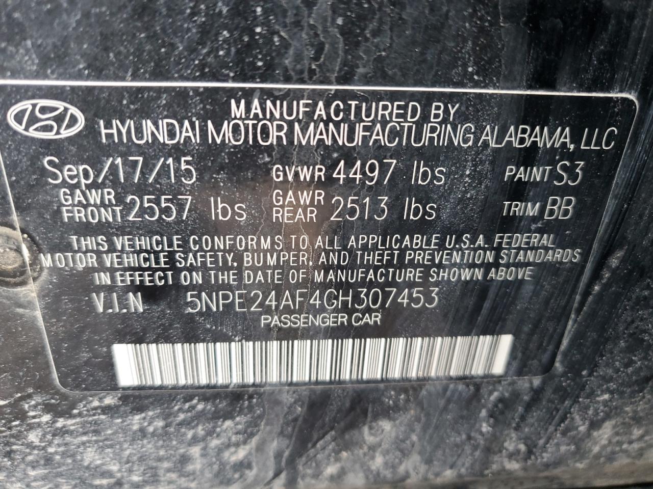 Photo 11 VIN: 5NPE24AF4GH307453 - HYUNDAI SONATA 