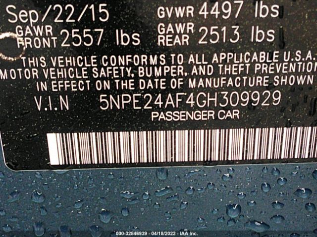 Photo 8 VIN: 5NPE24AF4GH309929 - HYUNDAI SONATA 