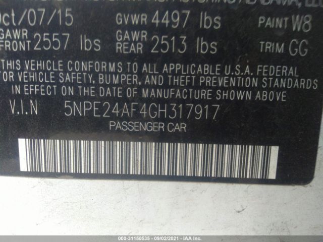 Photo 8 VIN: 5NPE24AF4GH317917 - HYUNDAI SONATA 