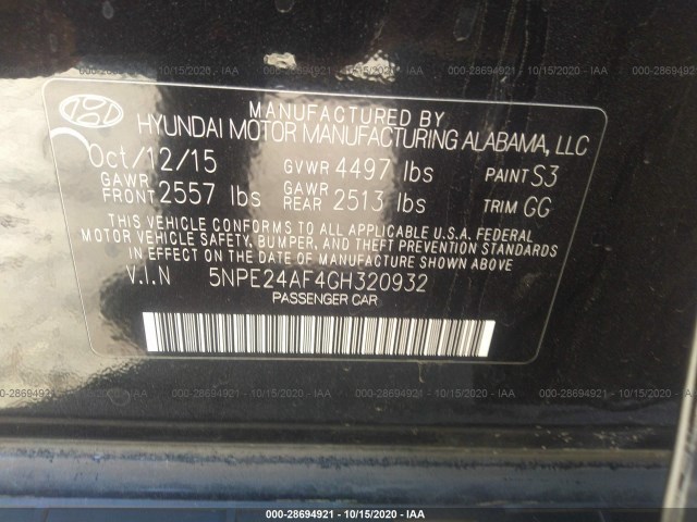 Photo 8 VIN: 5NPE24AF4GH320932 - HYUNDAI SONATA 