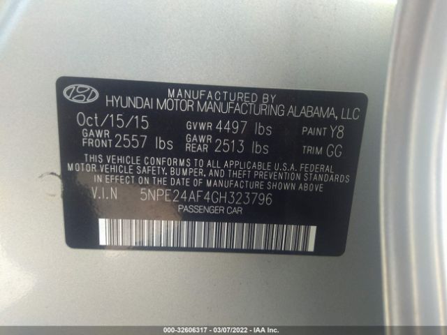 Photo 8 VIN: 5NPE24AF4GH323796 - HYUNDAI SONATA 