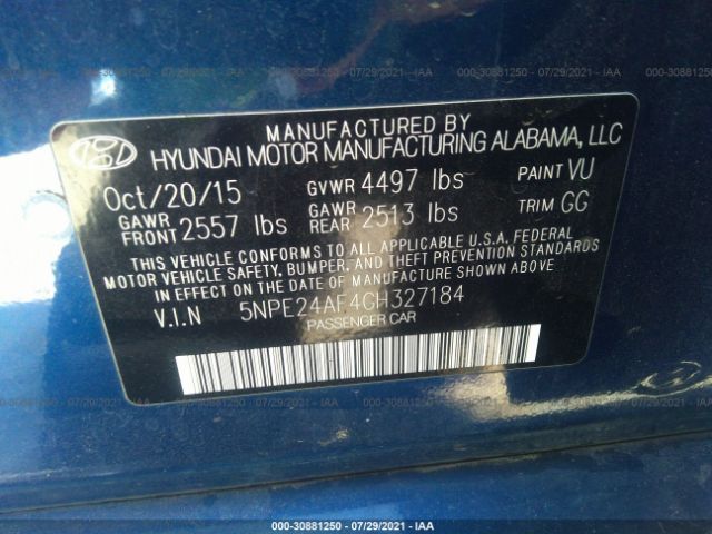 Photo 8 VIN: 5NPE24AF4GH327184 - HYUNDAI SONATA 