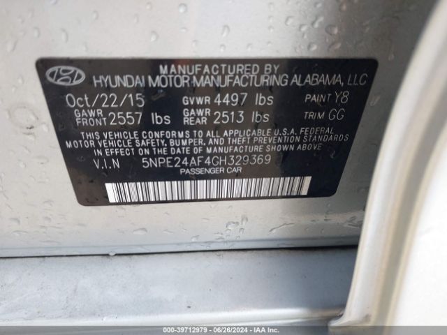 Photo 8 VIN: 5NPE24AF4GH329369 - HYUNDAI SONATA 