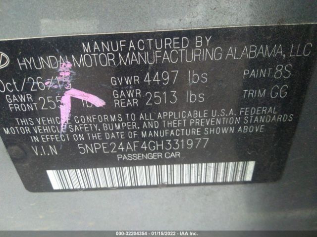 Photo 8 VIN: 5NPE24AF4GH331977 - HYUNDAI SONATA 