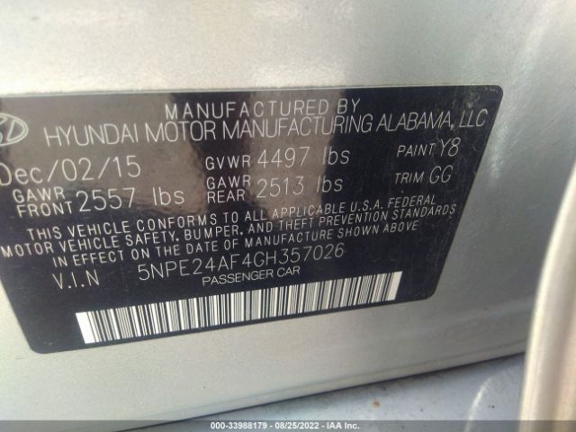 Photo 8 VIN: 5NPE24AF4GH357026 - HYUNDAI SONATA 