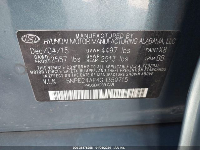 Photo 8 VIN: 5NPE24AF4GH359715 - HYUNDAI SONATA 