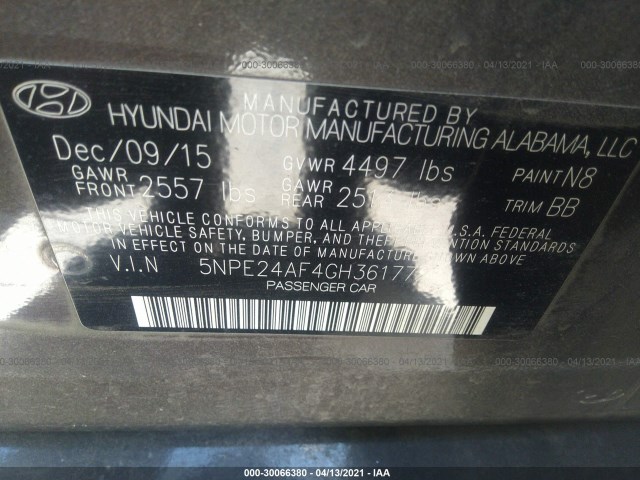 Photo 8 VIN: 5NPE24AF4GH361772 - HYUNDAI SONATA 