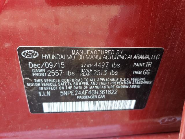 Photo 9 VIN: 5NPE24AF4GH361822 - HYUNDAI SONATA SE 