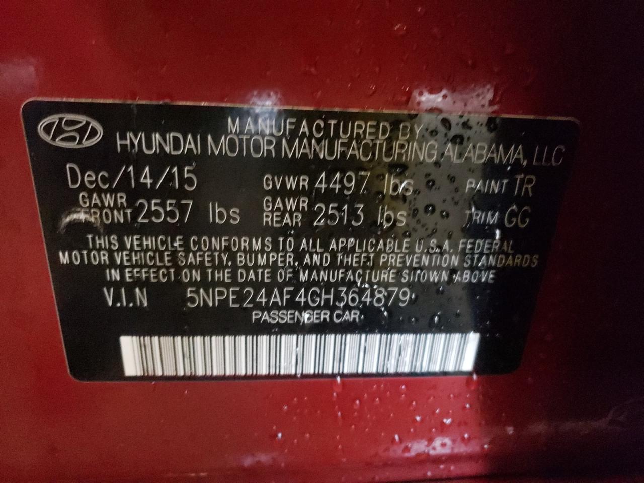 Photo 12 VIN: 5NPE24AF4GH364879 - HYUNDAI SONATA 