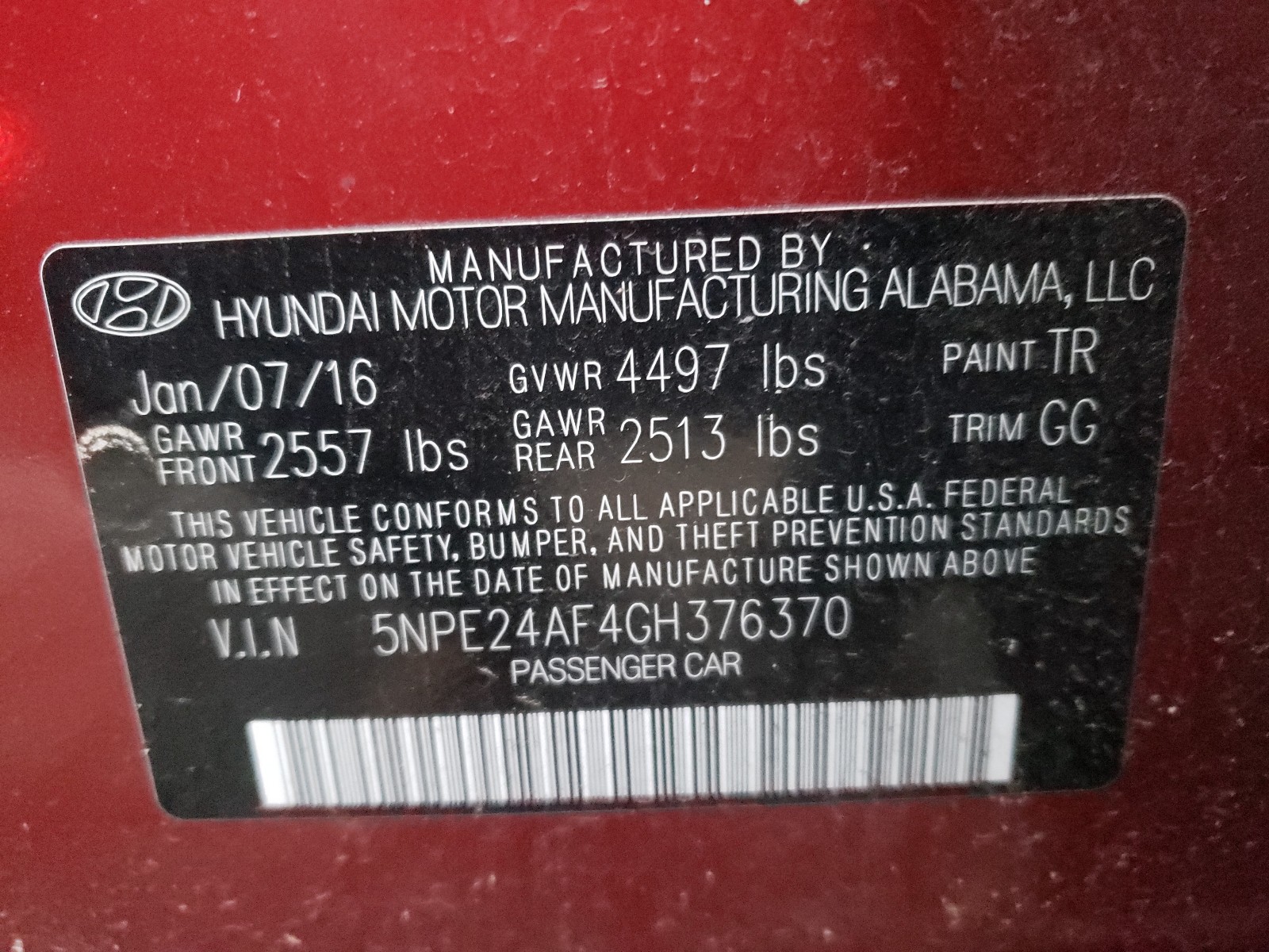 Photo 9 VIN: 5NPE24AF4GH376370 - HYUNDAI SONATA SE 