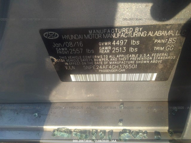 Photo 8 VIN: 5NPE24AF4GH376501 - HYUNDAI SONATA 