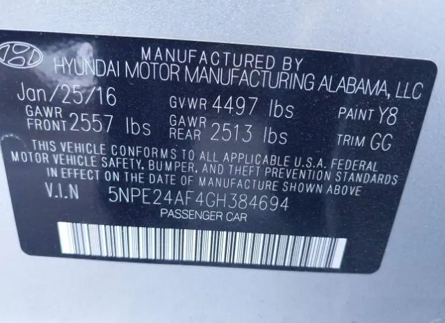 Photo 8 VIN: 5NPE24AF4GH384694 - HYUNDAI SONATA 