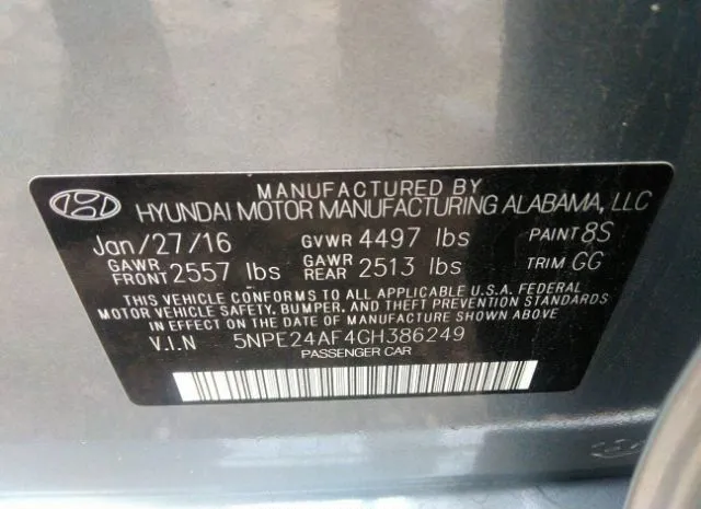 Photo 8 VIN: 5NPE24AF4GH386249 - HYUNDAI SONATA 