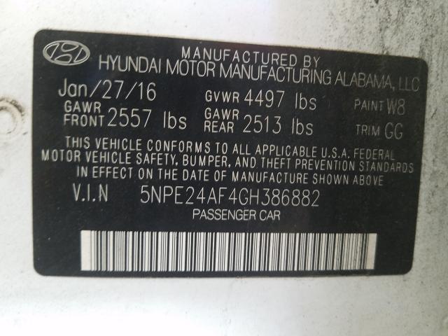 Photo 9 VIN: 5NPE24AF4GH386882 - HYUNDAI SONATA SE 